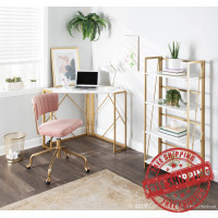 Lumisource OFD-FOLIACNR AUW Folia Contemporary Corner Desk in Gold Metal and White Wood